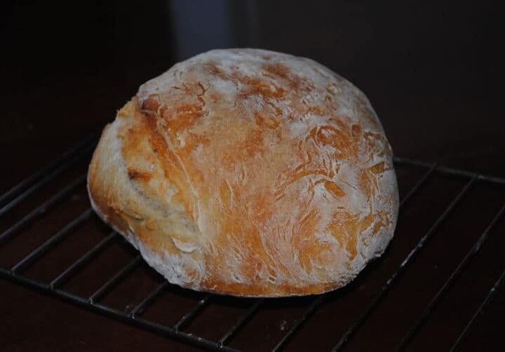 This no-knead artisan bread recipe is adapted from the cookbook, "Artisan Bread in Five Minutes a Day". It's a great recipe to use when baking Artisan bread for the first time.