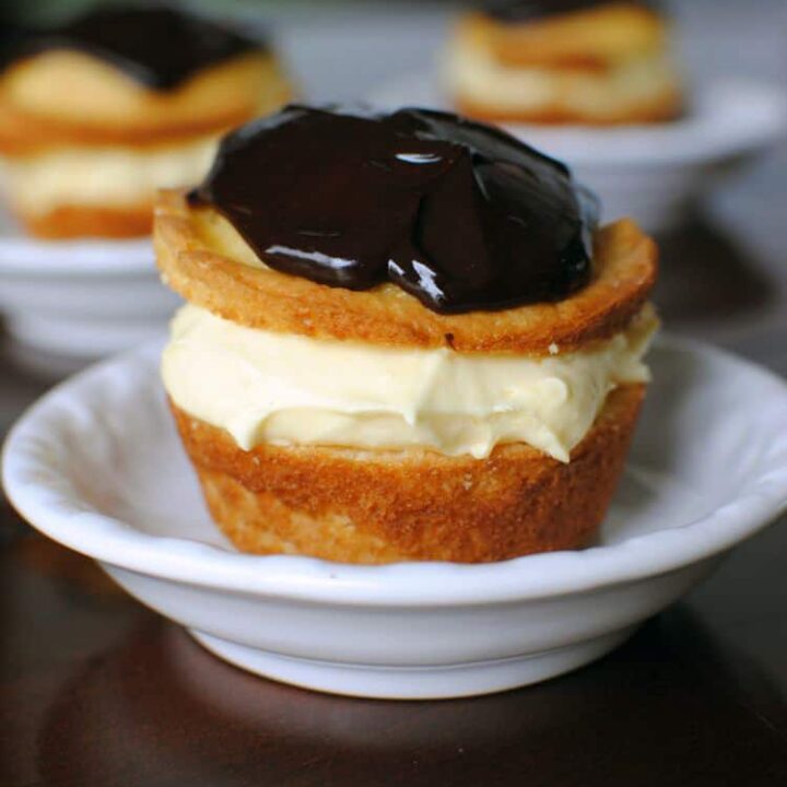 Boston Cream Pie is a great dessert, but if you take those classic flavors and make them into mini sized pies, you'll have a sweet vanilla and chocolate dessert that's perfect for one person!