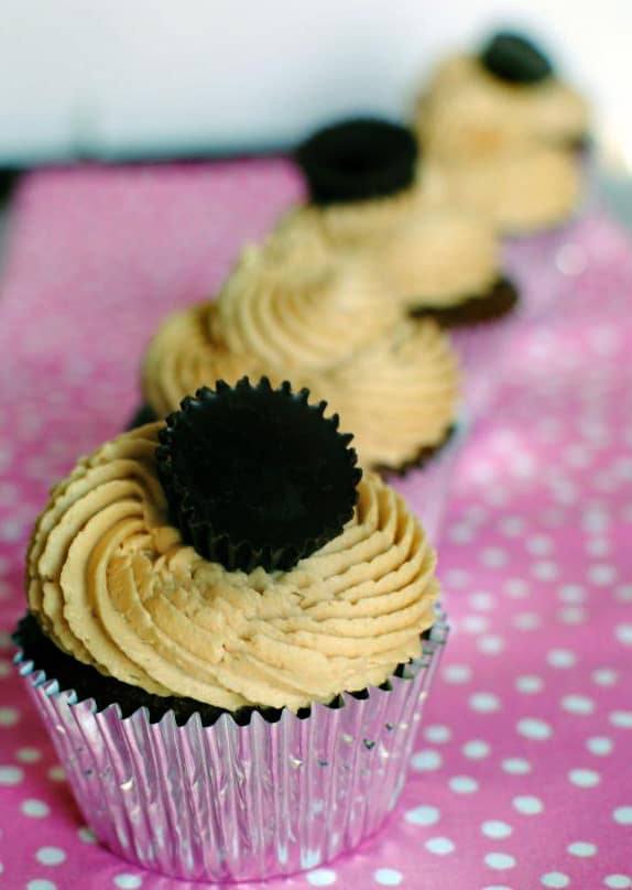 Brownie Cupcakes with Fluffy Peanut Butter Frosting \\ Recipe from PassTheSushi.com
