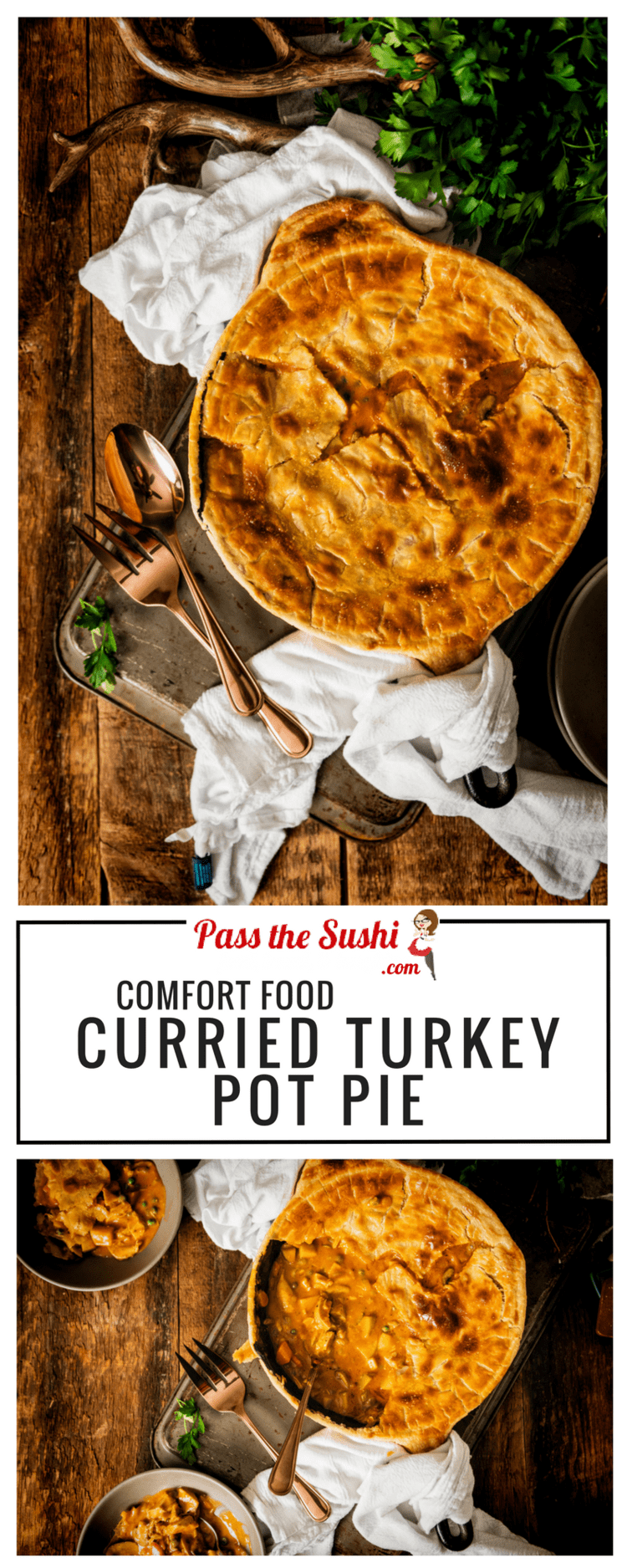 Talk about comfort food! Curried Turkey Pot Pie - perfect for using up leftover turkey or chicken | Recipe at PasstheSushi.com