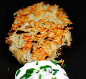Potato latkes are seasoned, pan fried potato pancakes that are traditionally served for Hanukkah. \\ Recipe on PassTheSushi.com