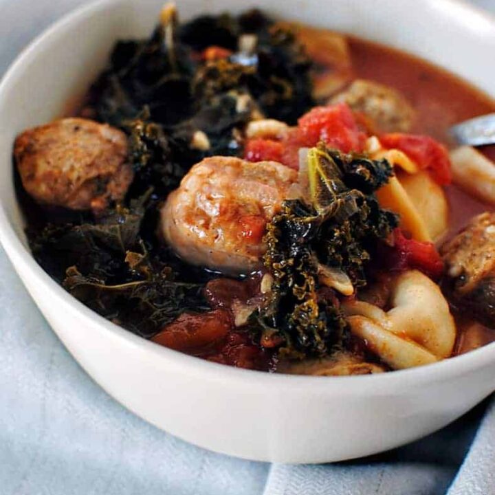 Sausage Soup with Mixed Greens and Cornmeal Dumplings \\ Recipe on PassTheSushi.com