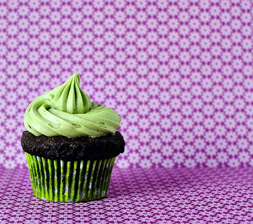 Matcha powder is added to a fluffy cream cheese frosting and swirled over the top of moist chocolate cupcakes.  Get the recipe from PassTheSushi.com