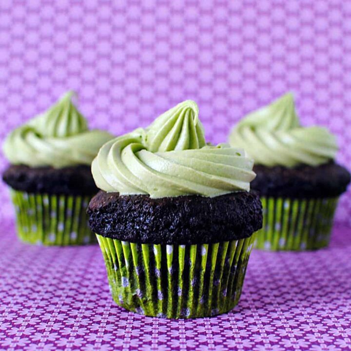 Matcha powder is added to a fluffy cream cheese frosting and swirled over the top of moist chocolate cupcakes. Get the recipe from PassTheSushi.com