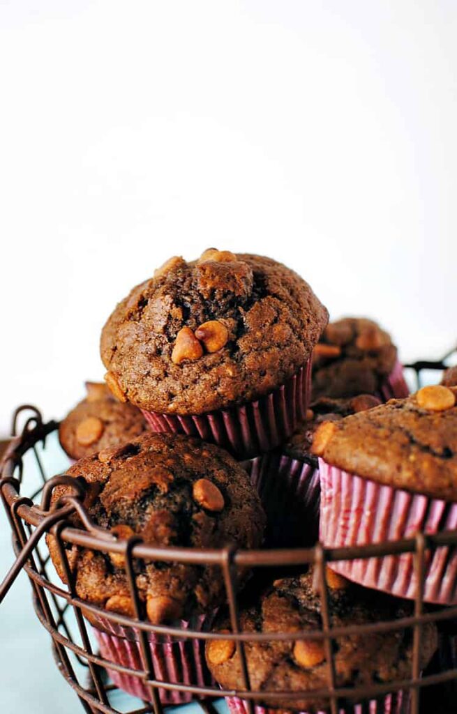 Chocolate Peanut Butter Chip Muffins Recipe \\ PassTheSushi.com