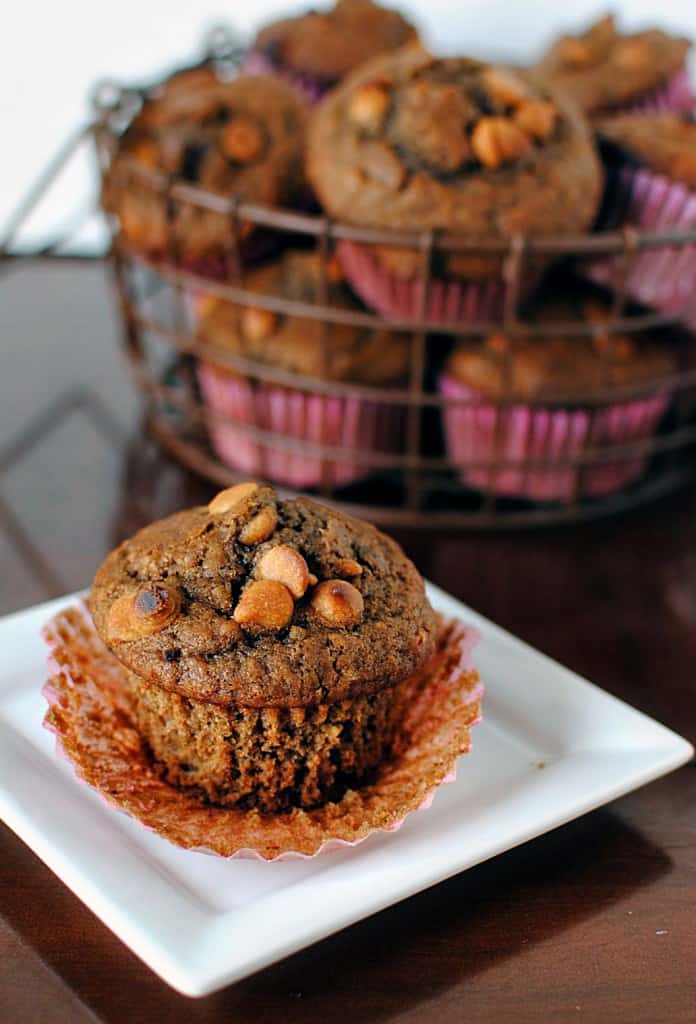 Chocolate Peanut Butter Chip Muffins Recipe \\ PassTheSushi.com