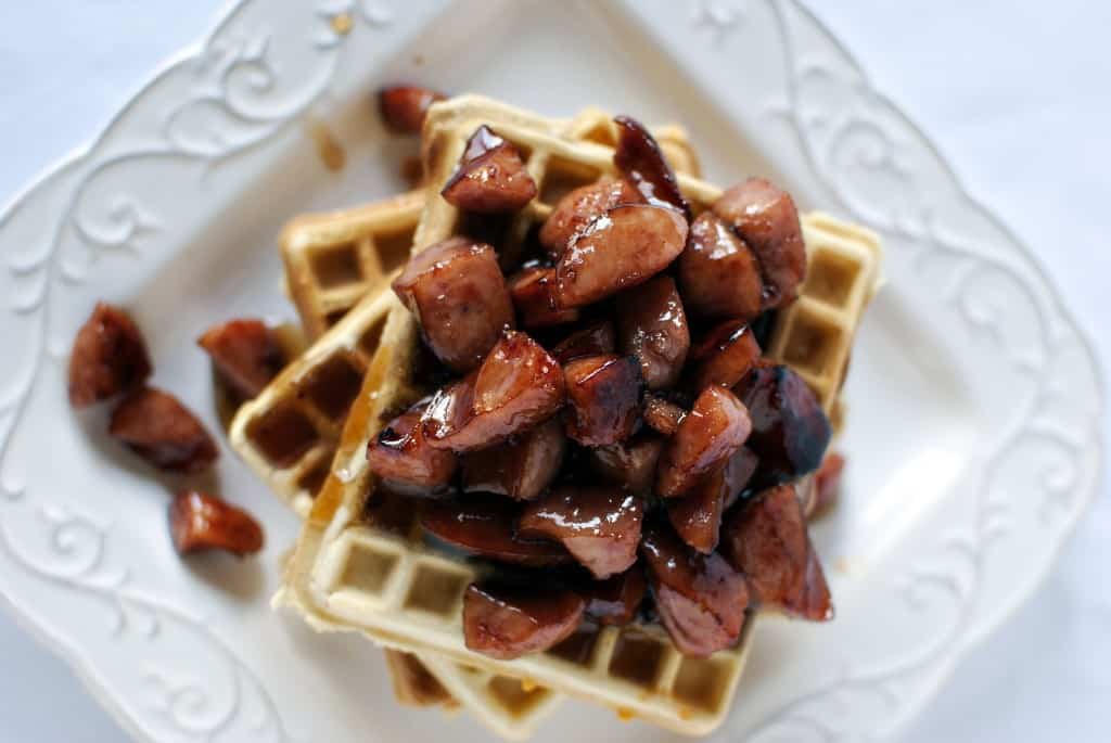 Copycat recipe for Waffle House Cheddar Waffles with Kielbasa \\ PassTheSushi.com