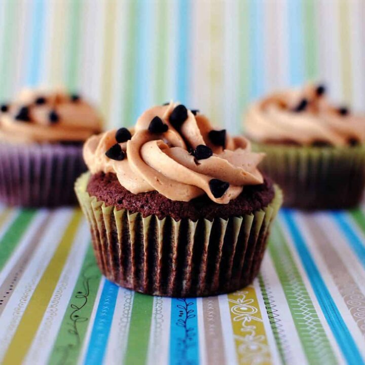 Brownie Cupcakes with Peanut Butter Frosting \\ Recipe is on PassTheSushi.com