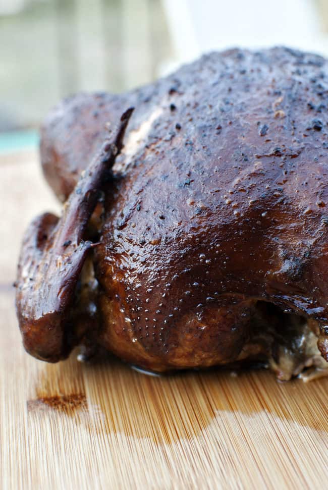 Closeup shot of Simple mesquite smoked chicken. Get the recipe on PassTheSushi.com