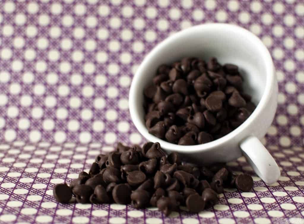 A mug full of chocolate chips
