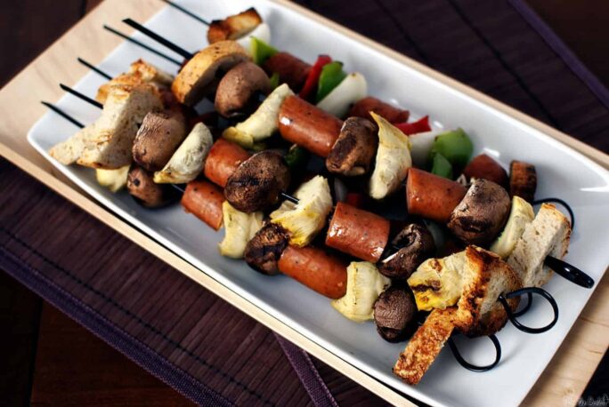 Sausage kabobs are a quick and easy meal, perfect for grilling out on a holiday weekend. \\ Recipe from PassTheSushi.com