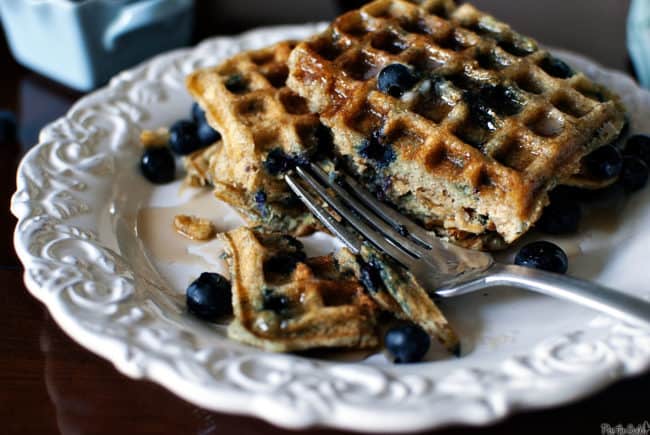 Blueberry Sour Cream Waffles Recipe, as seen on PassTheSushi.com