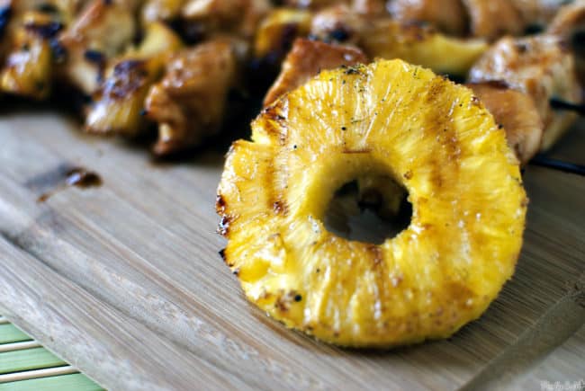 grilled pineapple, used to make tropical chicken and shrimp kabobs. Recipe on PassTheSushi.com