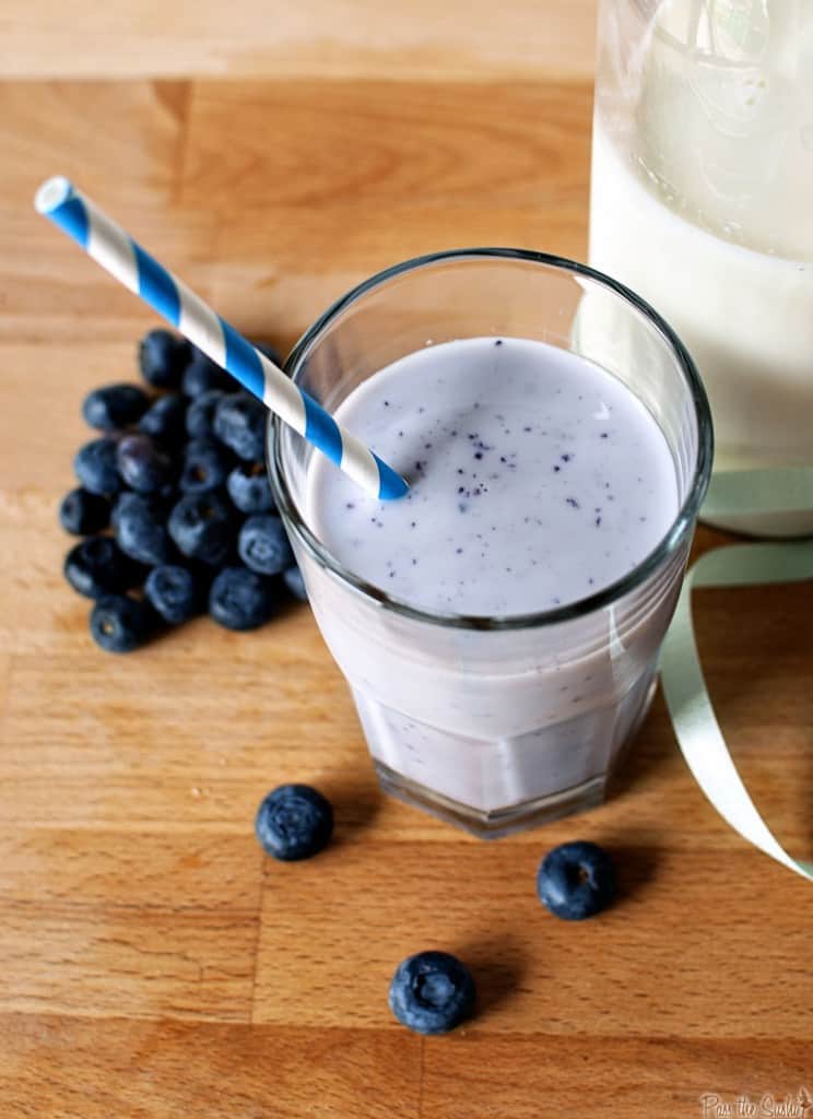 Homemade Blueberry Milk is a tasty cold treat for kids of all ages! \ PassTheSushi.com