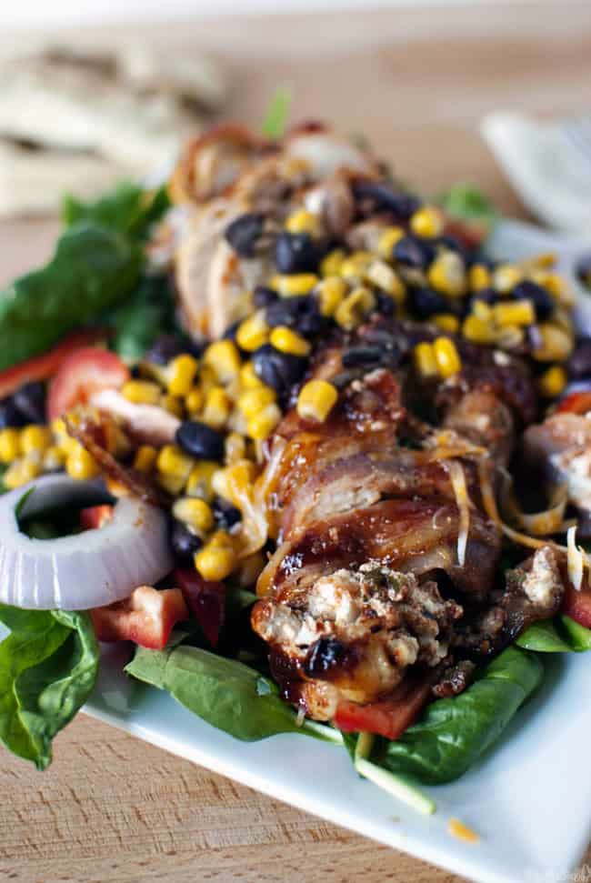 Barbecue stuffed chicken salad takes the best of barbecued chicken and pairs it with a Southwest style salad. Black beans, corn, and jalapenos, along with creamy goat cheese!