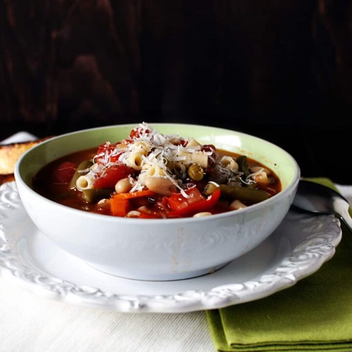 Summer garden vegetables are plentiful in this delicious homemade summer minestrone soup. Rich, homemade stock and tender pasta cling to the healthy summer veggies.