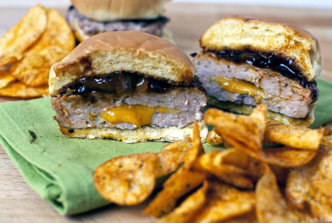 Onion Cheddar Pork Burgers \\ passthesushi.com