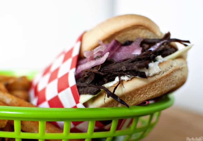 Slow Cooker French Dip Sandwiches are the perfect game day food! \\ PassTheSushi.com