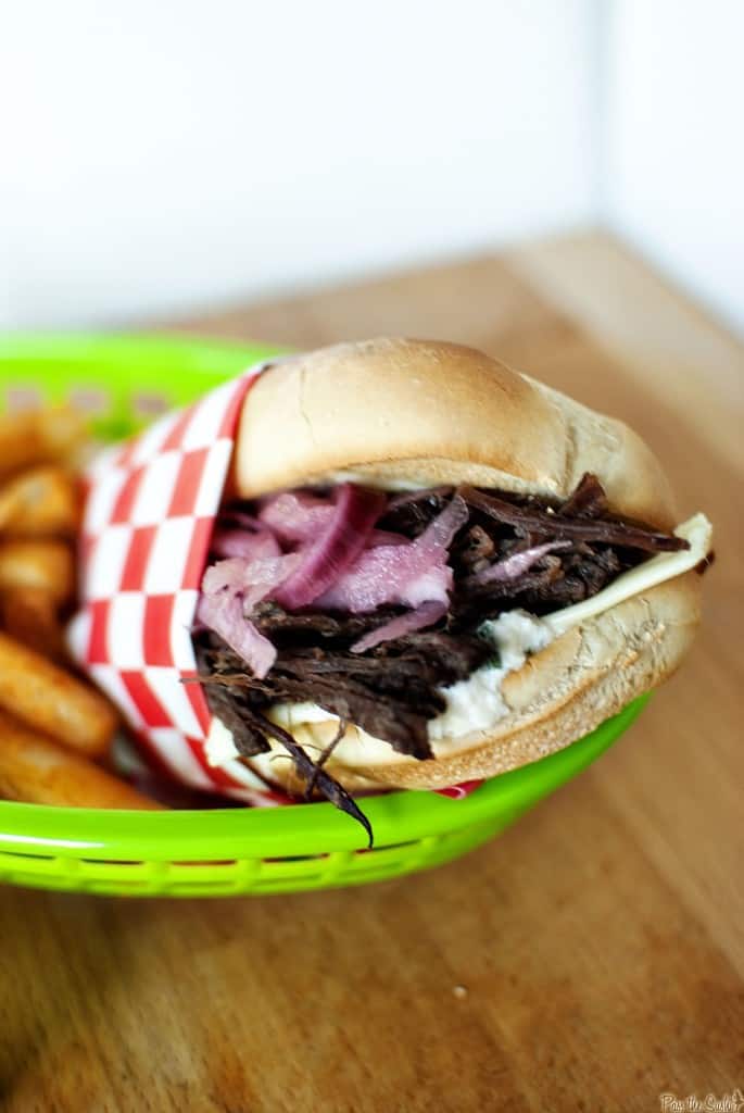 Slow Cooker French Dip Sandwiches are the perfect game day food! \\ PassTheSushi.com