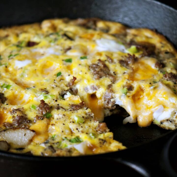 Potato frittata is the perfect breakfast, brunch, or dinner recipe. This frittata is loaded with pork sausage, potatoes, cheese and onions. \\ PassTheSushi.com
