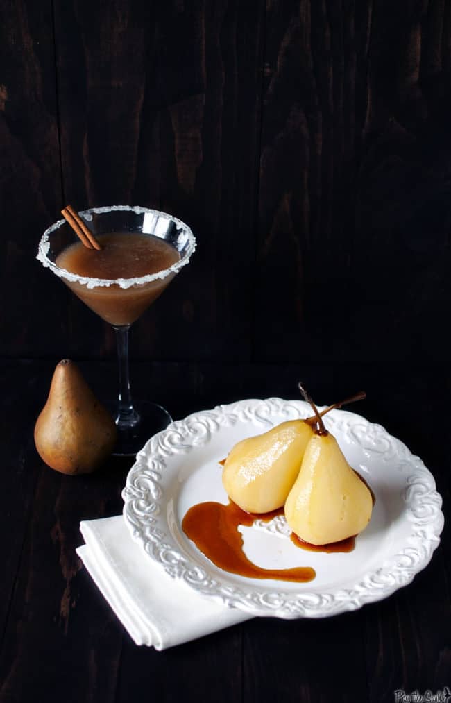 Citrus wine poached pears are a fancy looking dessert that are super easy to make! Bursting with orange flavor and warm fall spices. \\ PassTheSushi.com