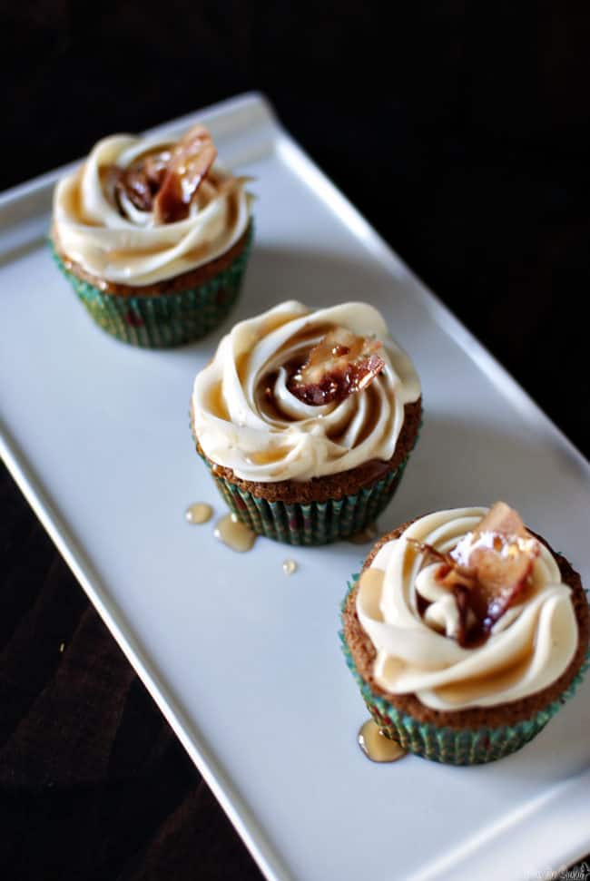 Maple French toast bacon cupcakes. The name is a mouthful, and so are the cupcakes... a mouthful of deliciousness! \ PassTheSushi.com