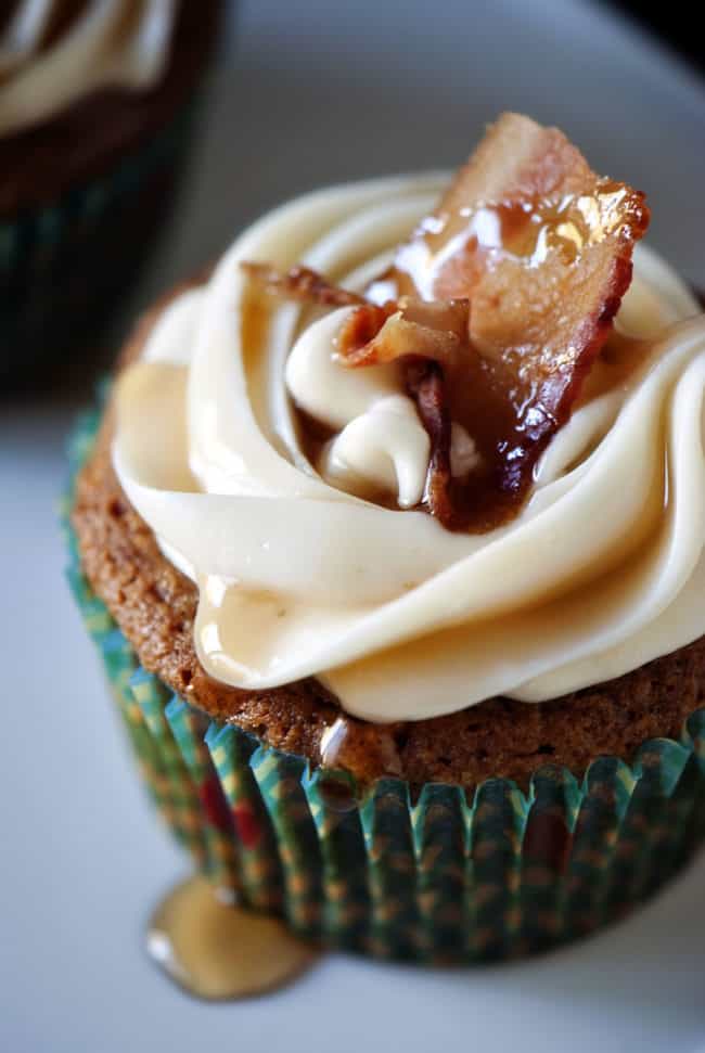 Maple French toast bacon cupcakes. The name is a mouthful, and so are the cupcakes... a mouthful of deliciousness! \\ PassTheSushi.com