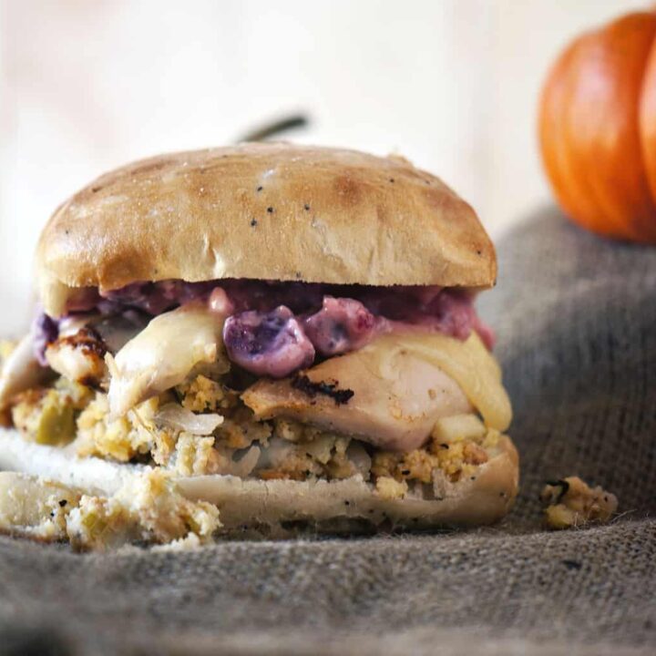 Pilgrim sandwich: A compilation of Thanksgiving leftovers, tucked inside of a hearty roll. It's the perfect day-after-Thanksgiving lunch! \\ Recipe on PassTheSushi.com