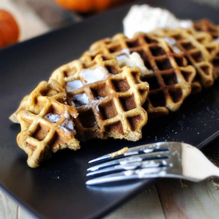Pumpkin pie waffles ﻿are the perfect weekend breakfast. With pumpkin, cinnamon, ginger and clove, these waffles are a taste of fall!