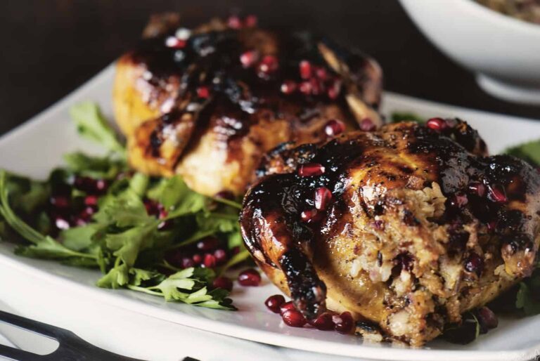 Christmas Dinner: Glazed Cornish Hens with Pomegranate-Rice Stuffing