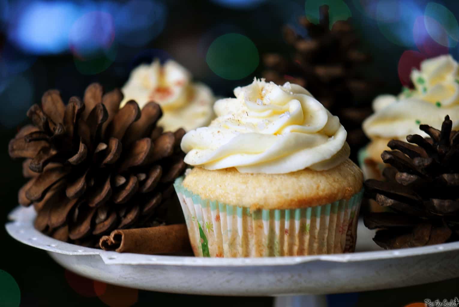 ﻿Eggnog cupcakes ﻿are an easy Christmas dessert recipe that everyone will want seconds of! Top them off with fluffy eggnog frosting and you have a delicious treat! | PassTheSushi.com