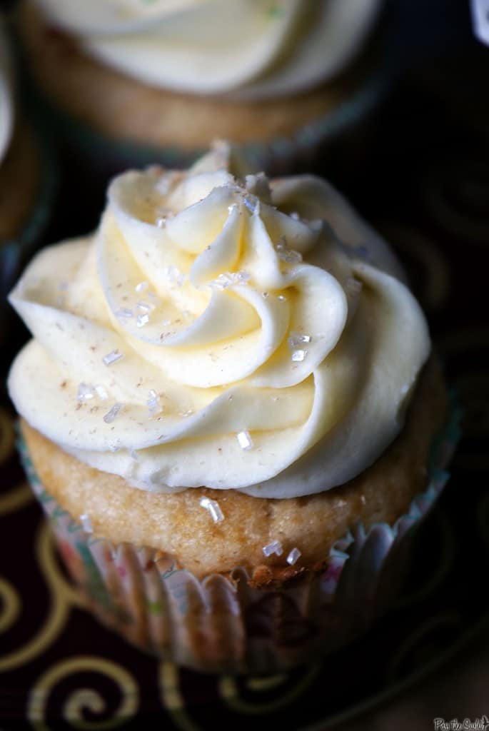 Eggnog cupcakes are an easy Christmas dessert recipe that everyone will want seconds of! Top them off with fluffy eggnog frosting and you have a delicious treat! | PassTheSushi.com