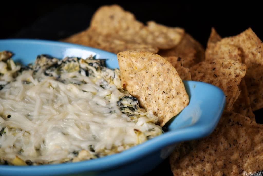 Spinach artichoke dip with Tortilla Chips by Kita Roberts | PassTheSushi.com