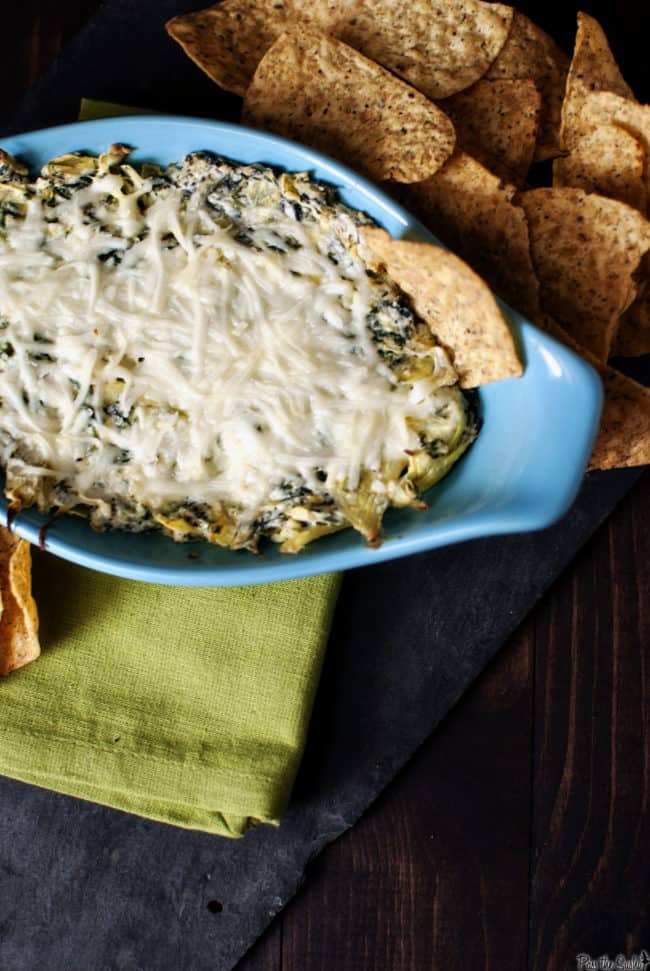 Favorite Party Foods include Warm Spinach Artichoke Dip