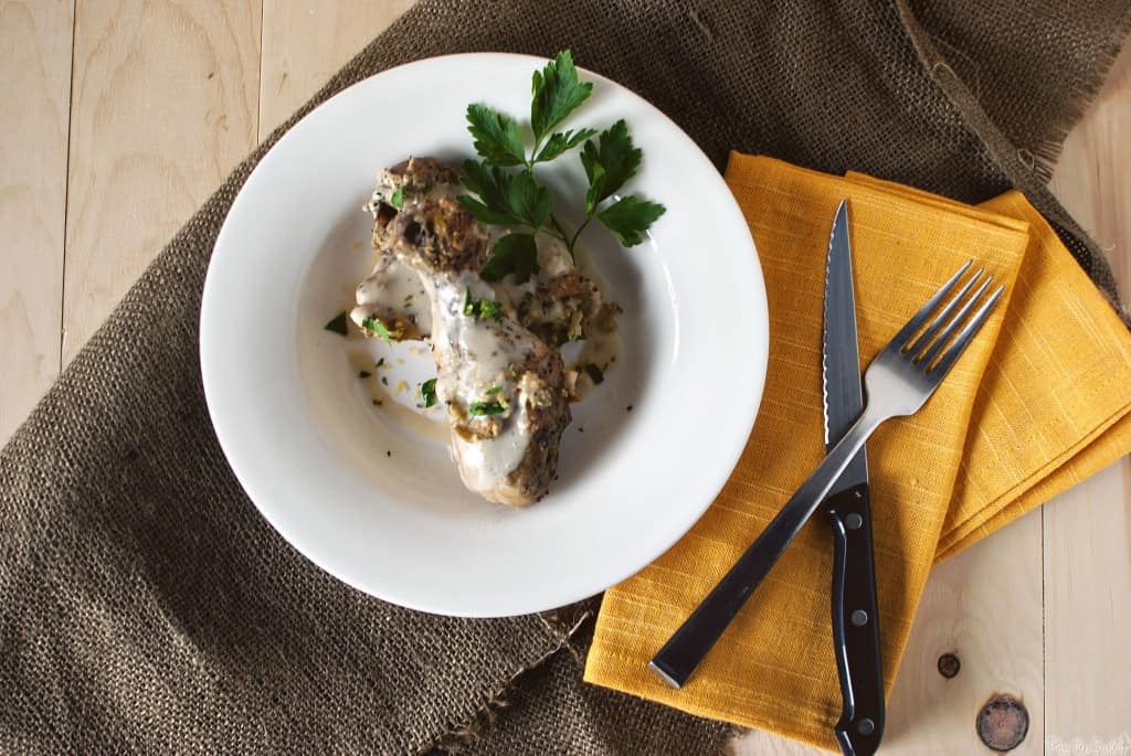 tarragon chicken on white plate from above | PassTheSushi.com