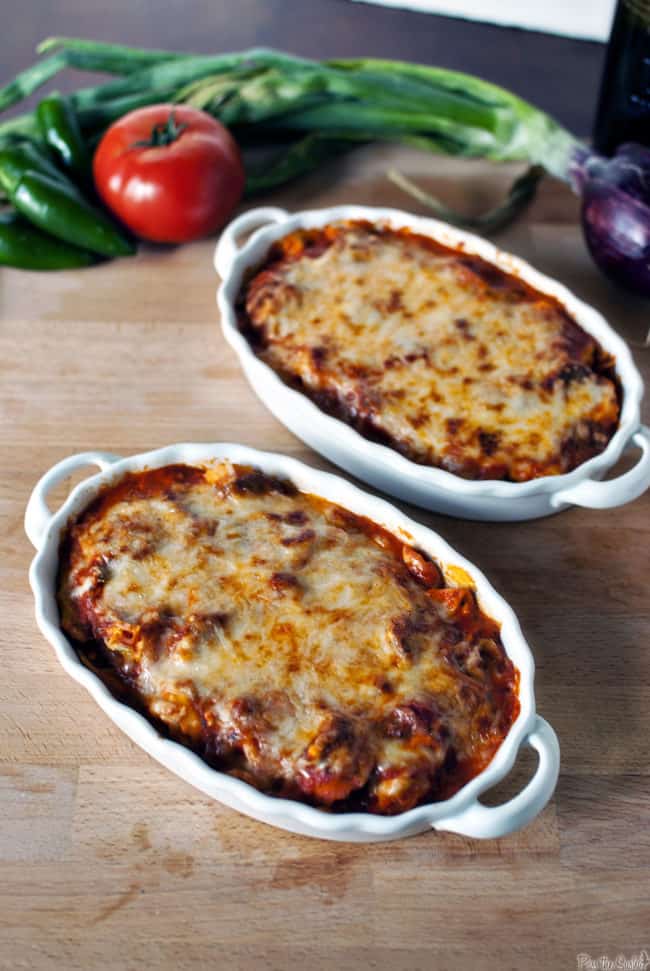 Two platters of baked tortellini on a wooden board | Kita Roberts PassTheSushi.com