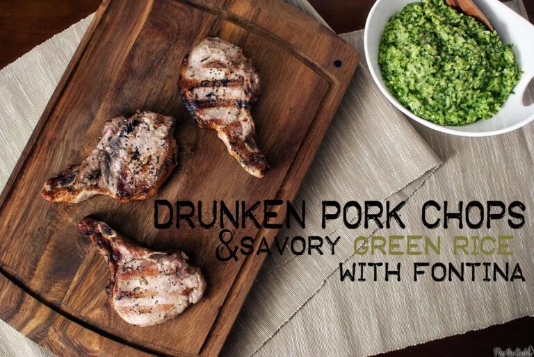 Drunken Pork Chops and Savory Fontina Green Rice