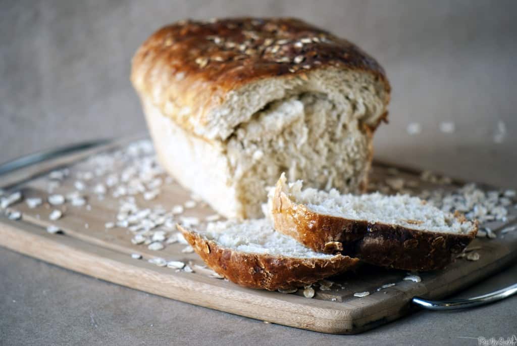 Honey oat bread is hearty sandwich bread, and perfect for toasting. The outer crust is rich and sweet, with a tender crumb inside. \\ PassTheSushi.com