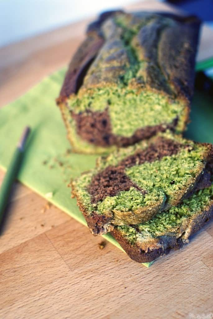 Chocolate-matcha marble cake is moist, full of flavor, and brimming with bold green color! Get the easy cake recipe on PassTheSushi.com