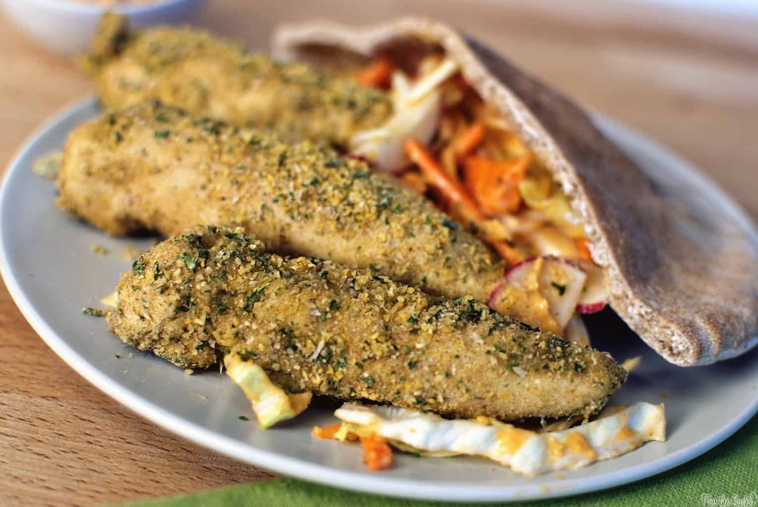 Quick Dinner Fixins: Falafel-Crusted Chicken with Hummus Slaw