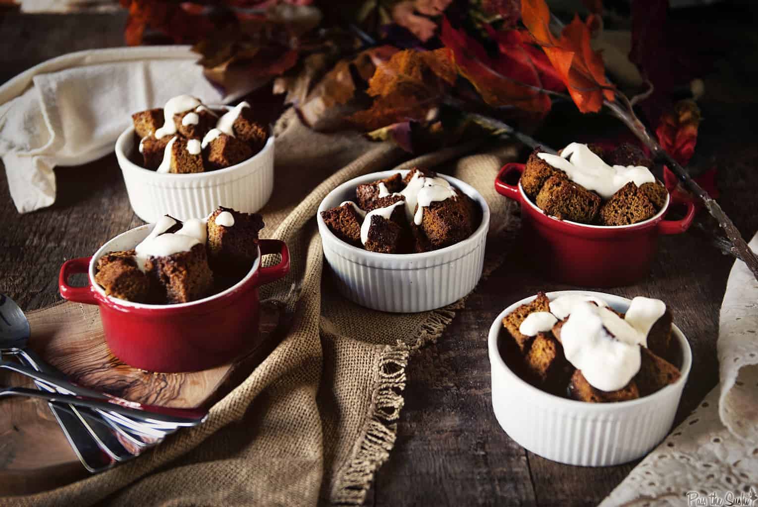 Pumpkin Bread Pudding with Cinnamon Spice Glaze