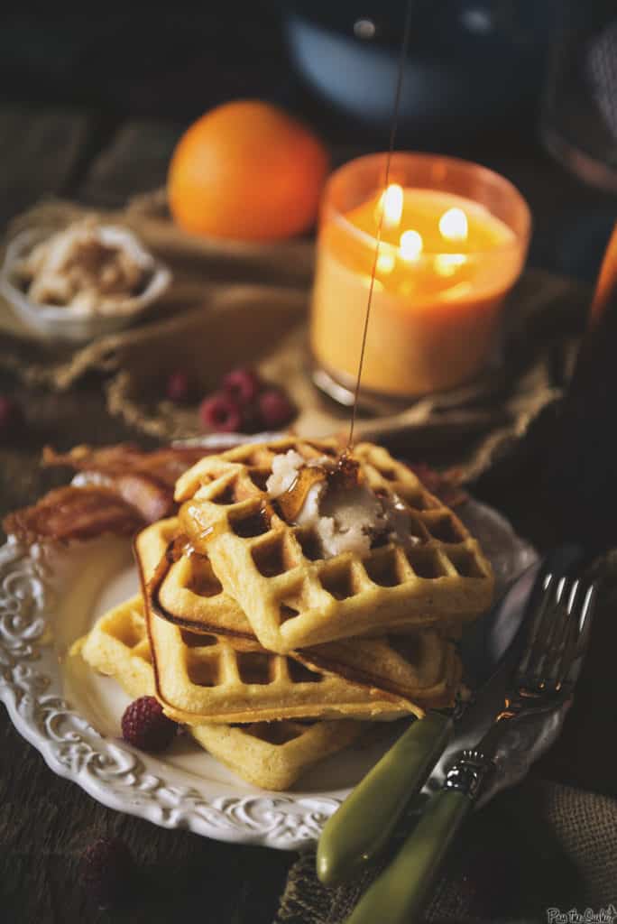 Cornmeal Buttermilk Waffles with Honey Butter | Kita Roberts PassTheSushi.com