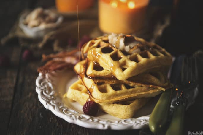 Cornmeal Buttermilk Waffles with Honey Butter | Kita Roberts PassTheSushi.com