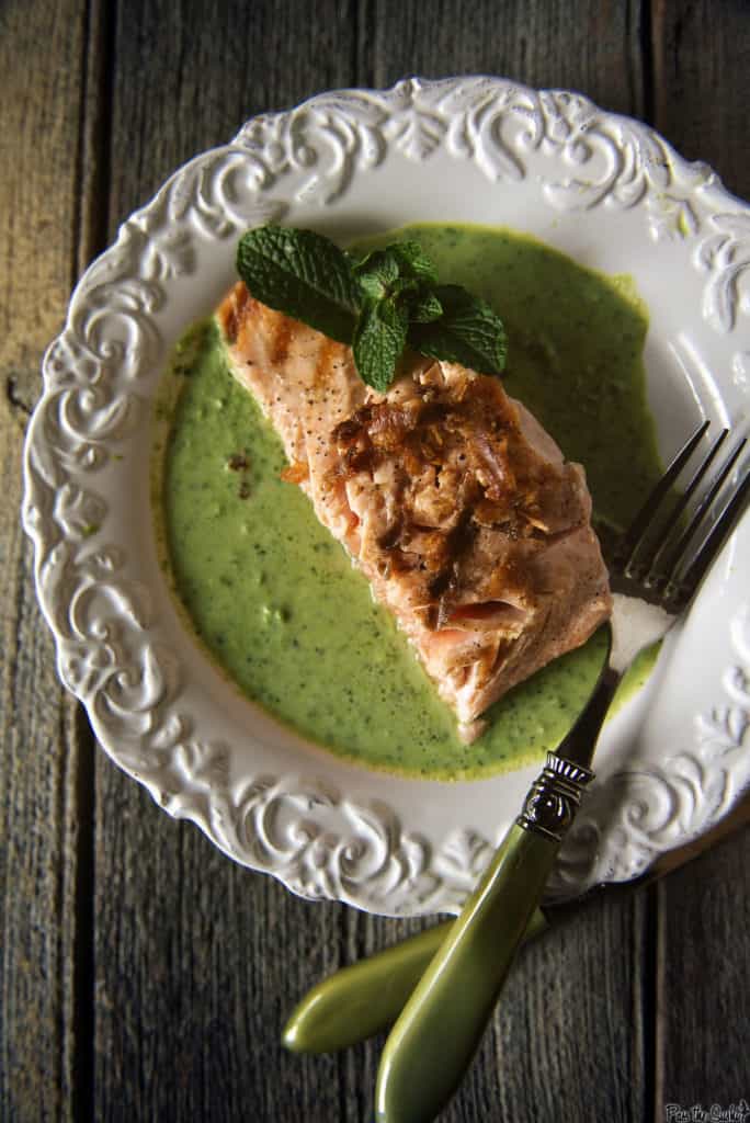 King Salmon with Peas and Mint | Kita Roberts PassTheSushi.com