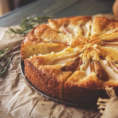 Pear Cornmeal Cake with Rosemary Simple Syrup | Kita Roberts PassTheSushi.com