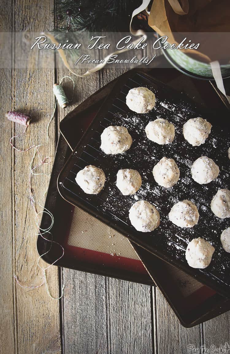 Russian Tea Cake Cookies {Pecan Snowballs} on a baking tray | Kita Roberts PassTheSushi.com