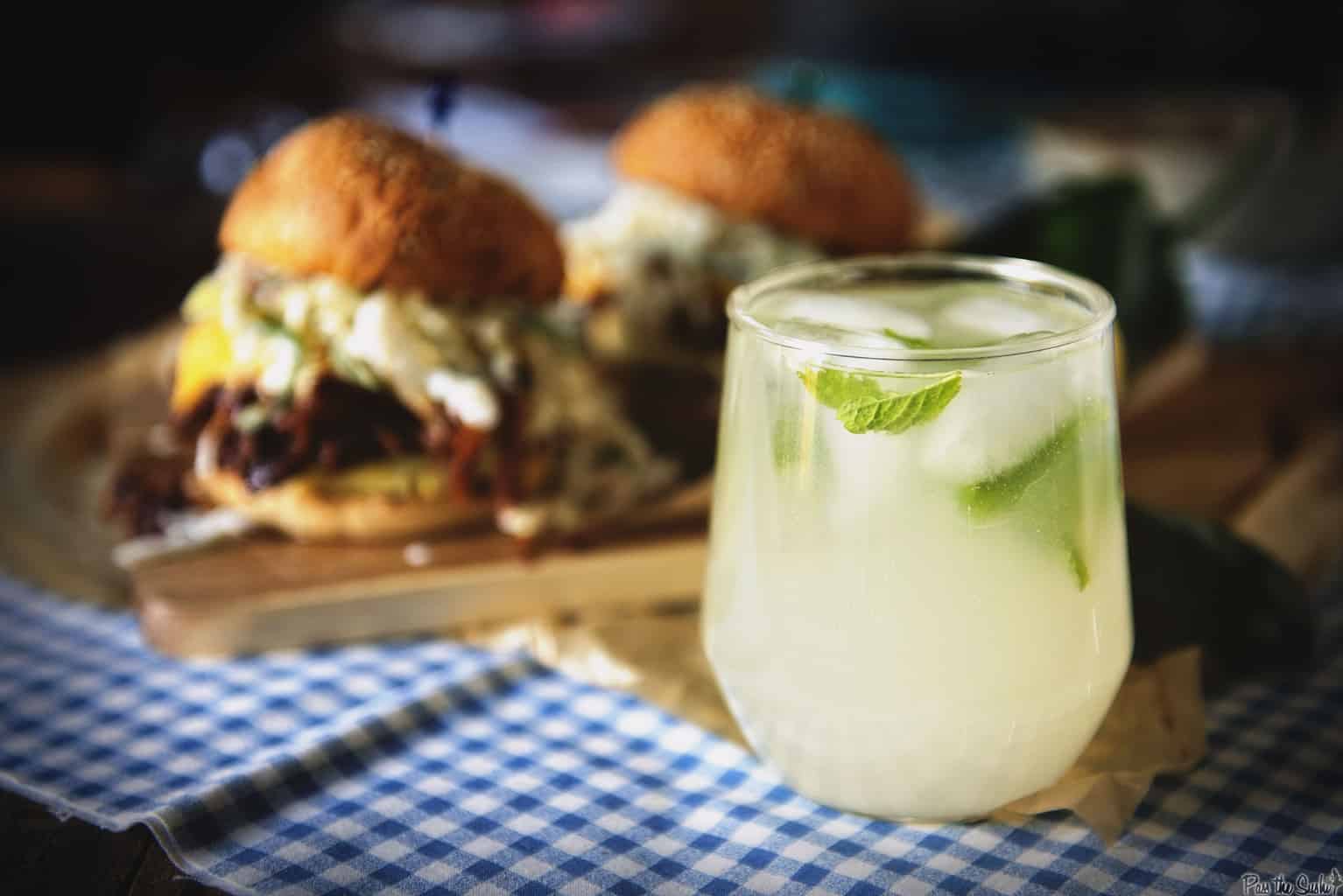 Mojito in a highball glass on a table. 