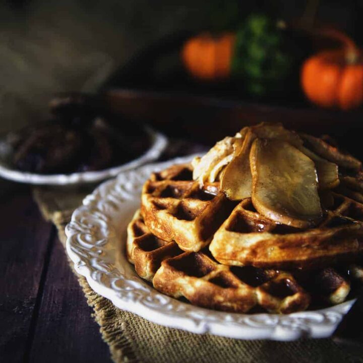 Spiced Buttermilk Waffles with Amaretto Glazed Pears | Kita Roberts PassTheSushi.com