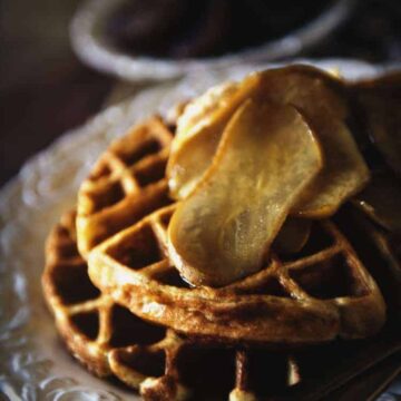 Spiced Buttermilk Waffles with Amaretto Glazed Pears | Kita Roberts PassTheSushi.com