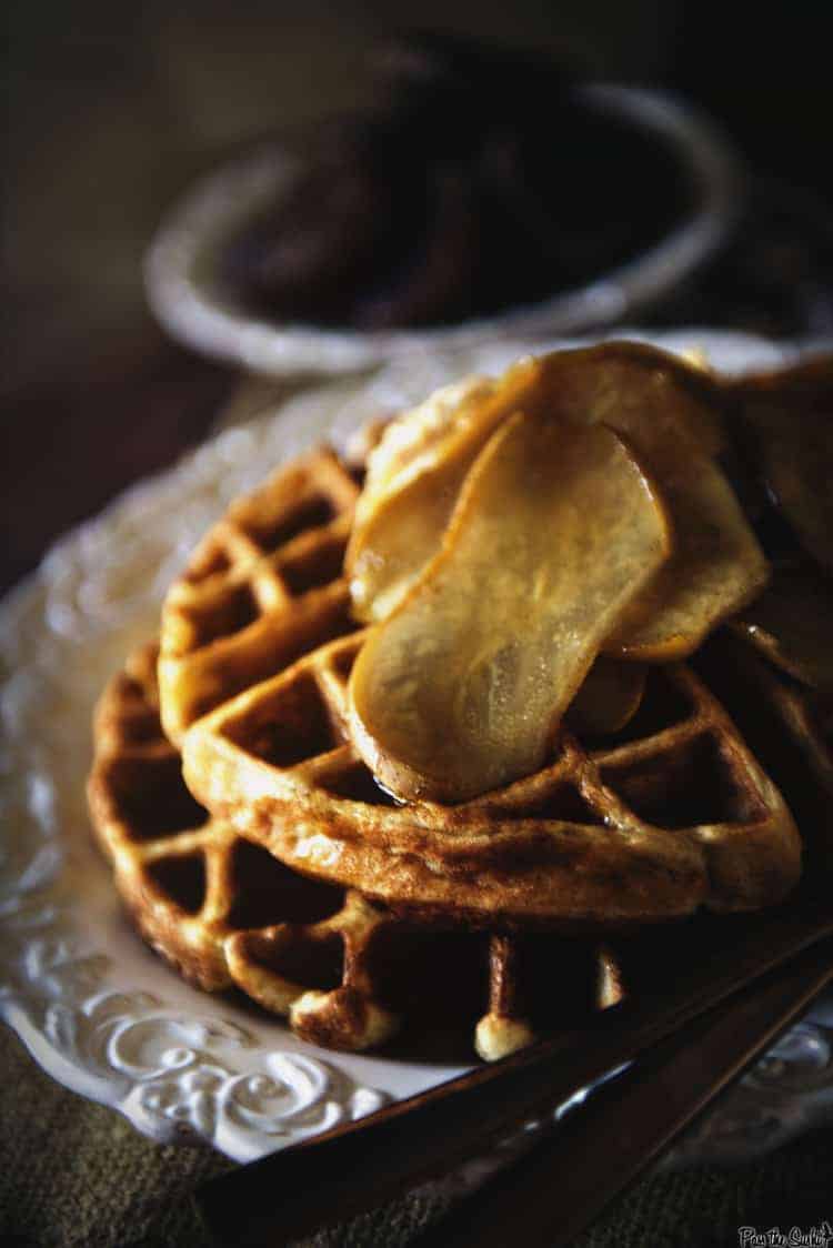 Spiced Buttermilk Waffles with Amaretto Glazed Pears | Kita Roberts PassTheSushi.com